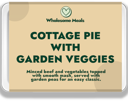 Cottage pie ready meal with garden peas