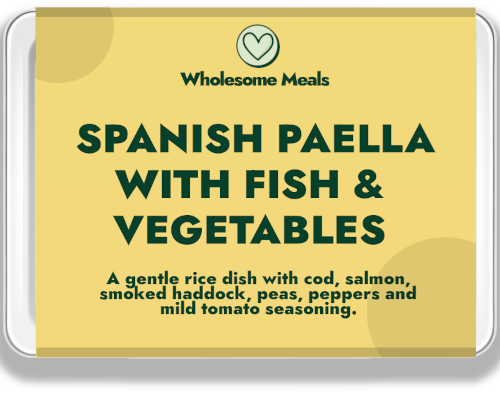Cod and prawn paella ready meal with peas and peppers