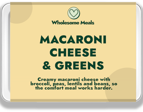 Macaroni cheese and greens ready meal