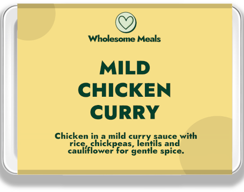 Mild chicken curry ready meal with rice and lentils