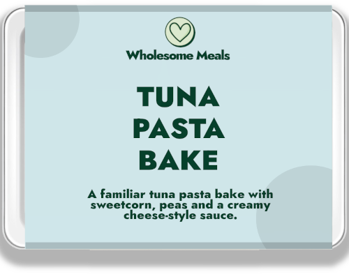 Tuna pasta bake ready meal with sweetcorn and peas